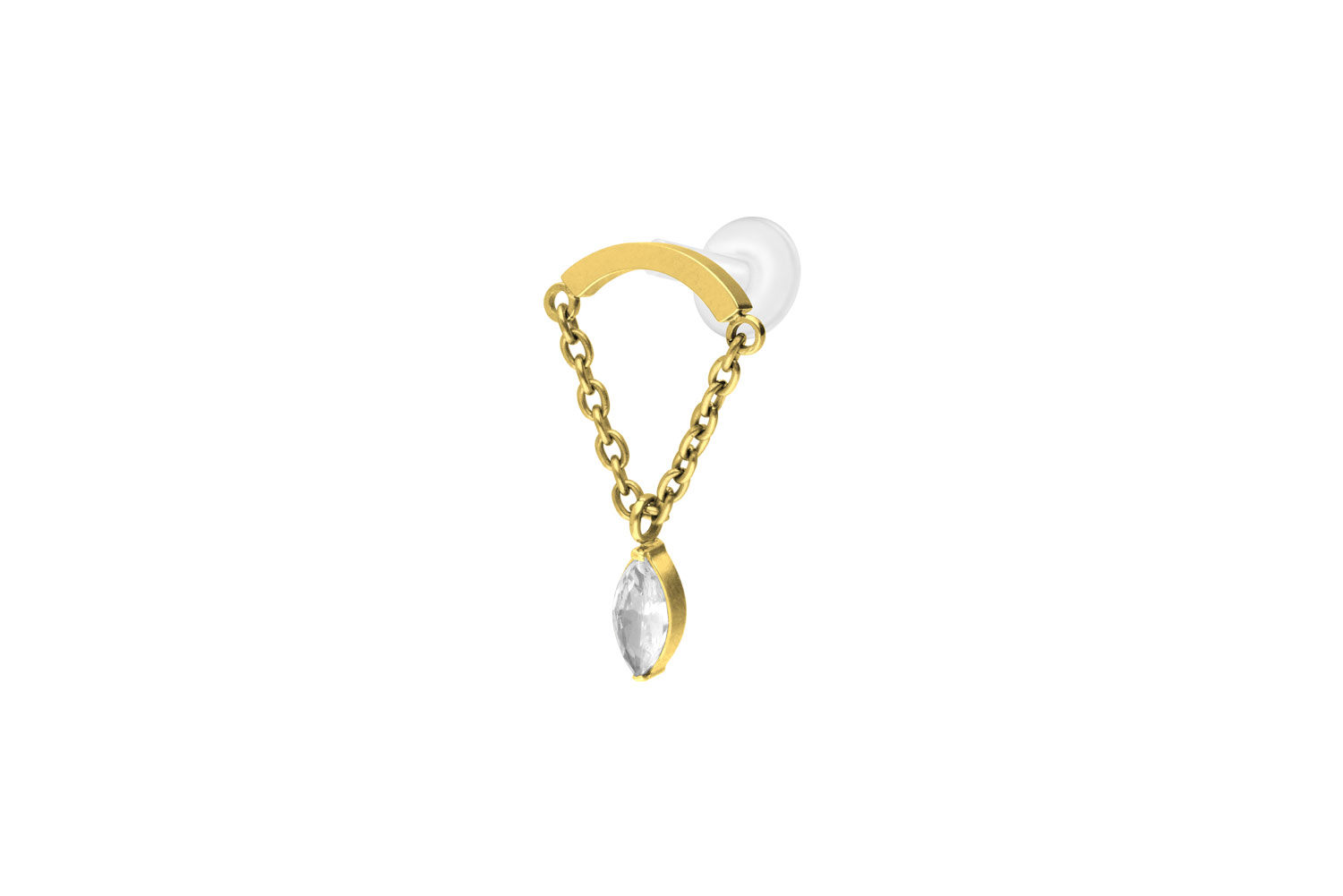 PTFE Labret Piercing mit Innengewinde + Titan-Aufsatz BOGEN + KETTE + KRISTALLTROPFEN